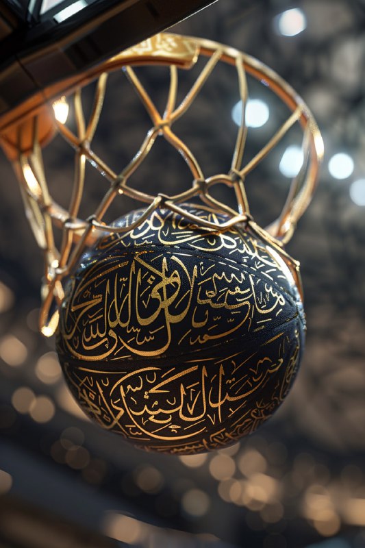 Black Basketball With Gold Arabic Calligraphy Patterns