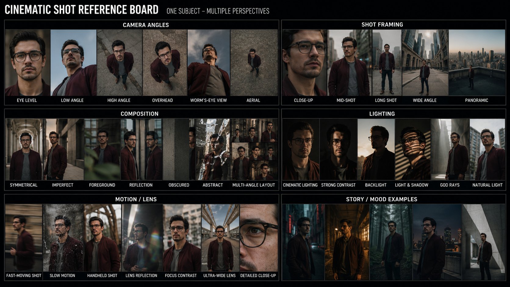 Cinematic Shot Types Reference Board