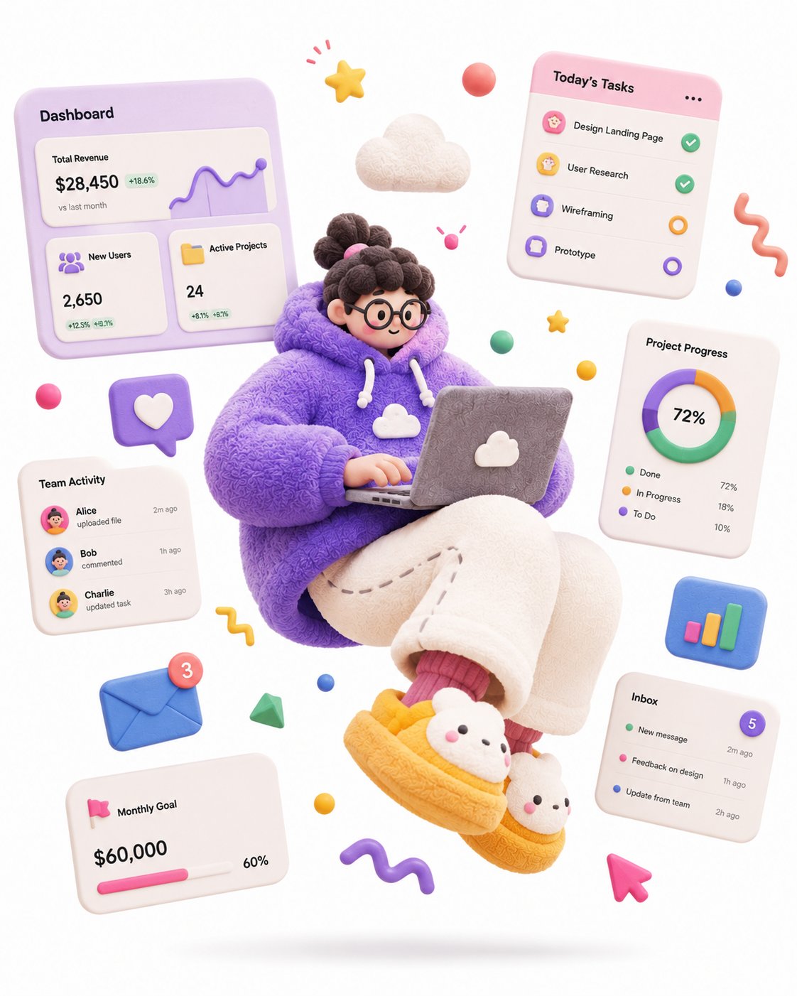 Fun SaaS Designer 3D Illustration