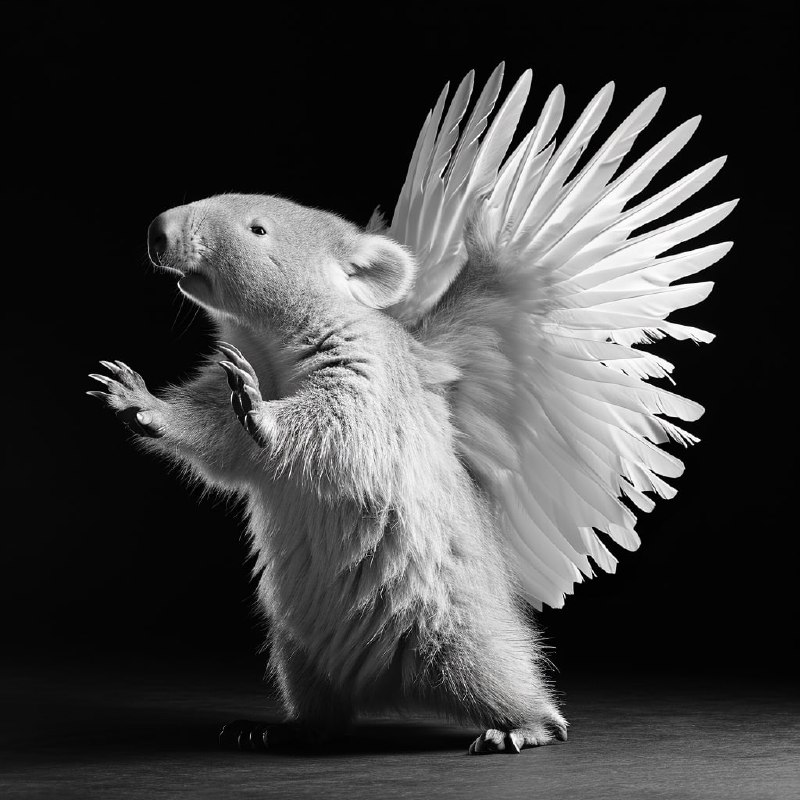 Dancing Wombat With Feathers and Wings Studio Photo