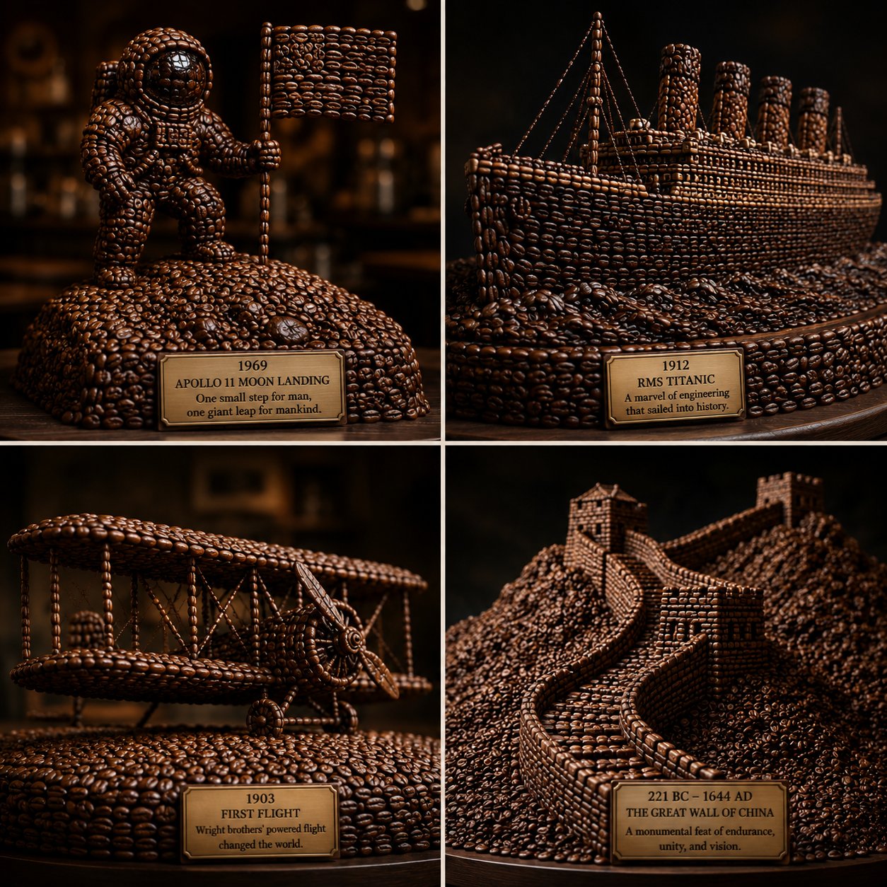 Coffee Bean Sculptures of Human Triumphs