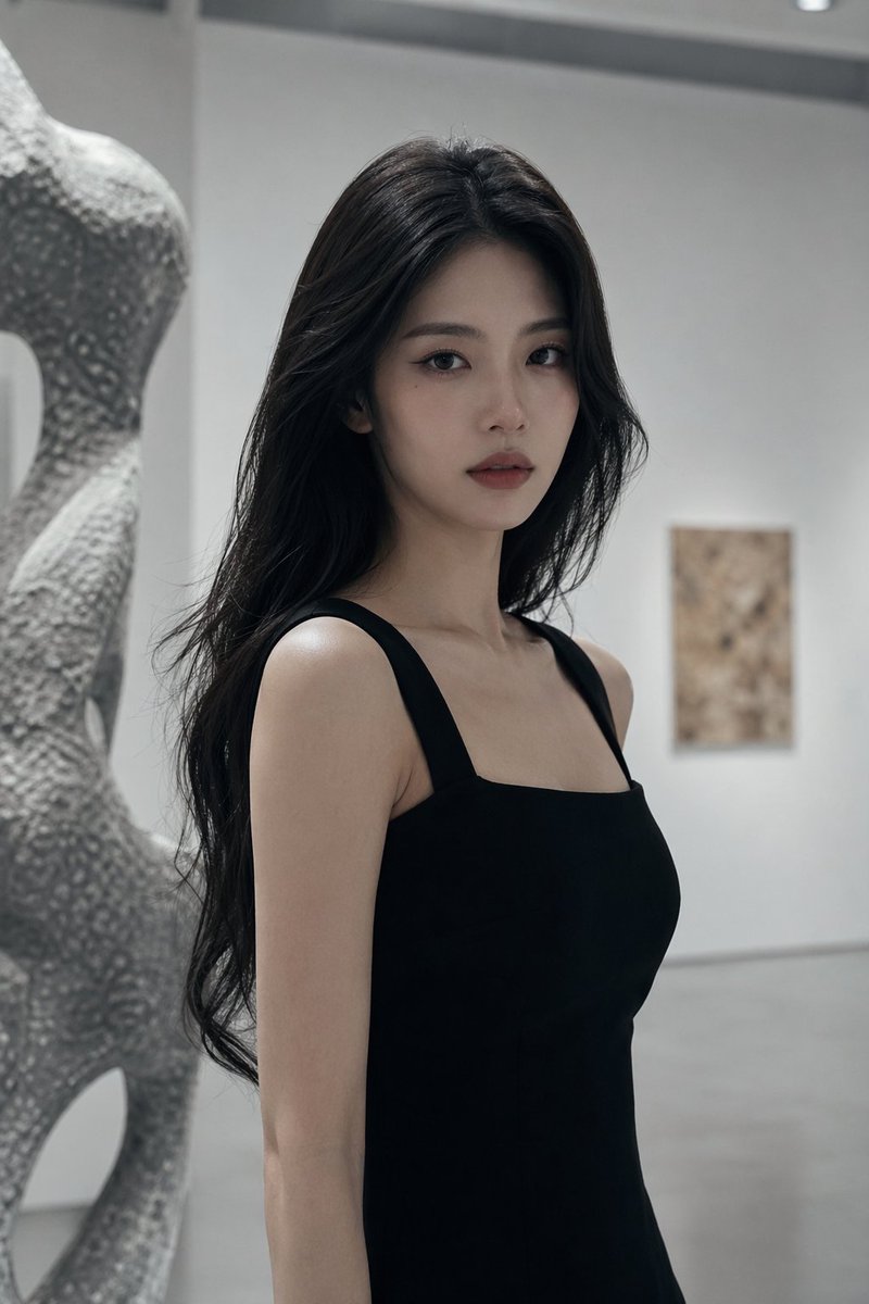 Aloof Asian Beauty in Art Space