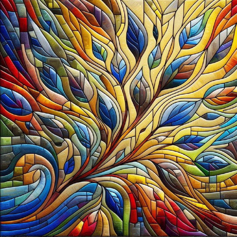 Colorful Leafy Branch Abstract 3D Stained Glass Art