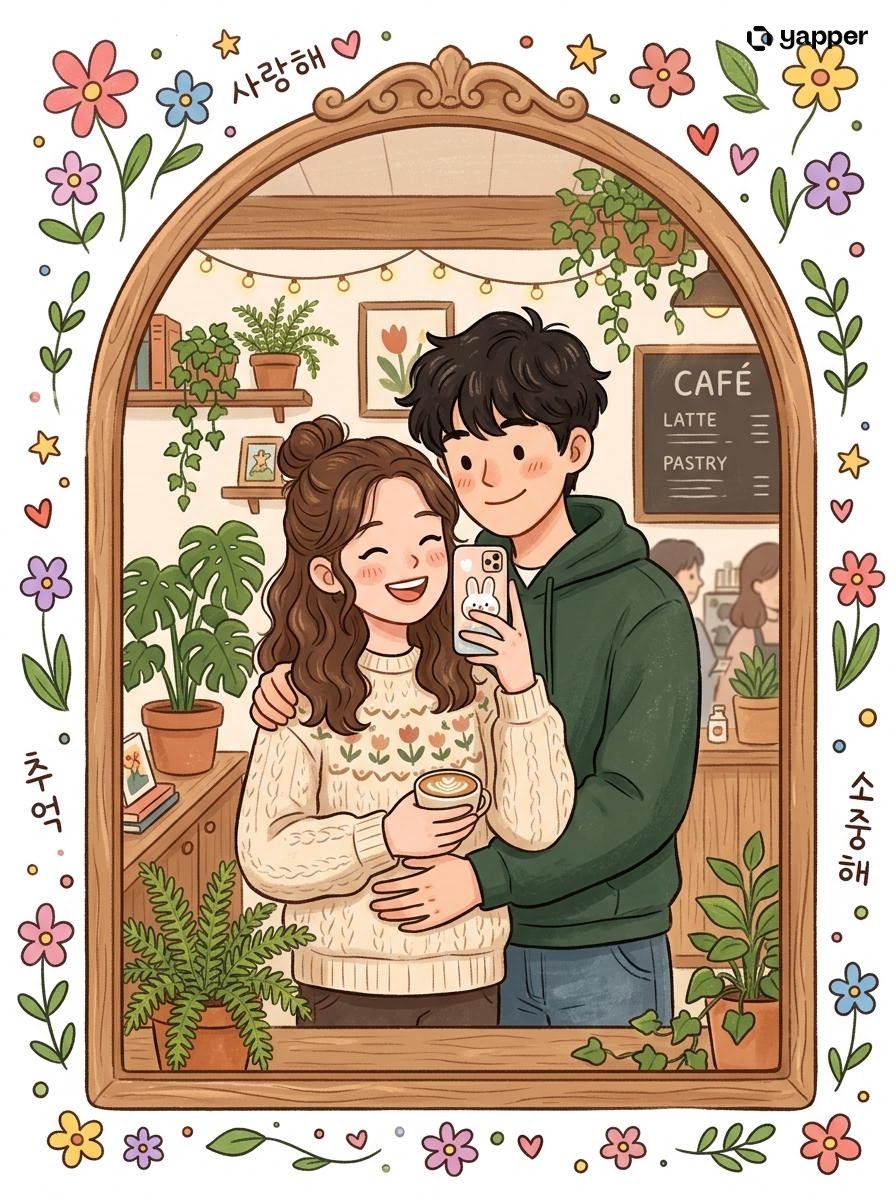 Cute Couple Mirror Selfie Illustration