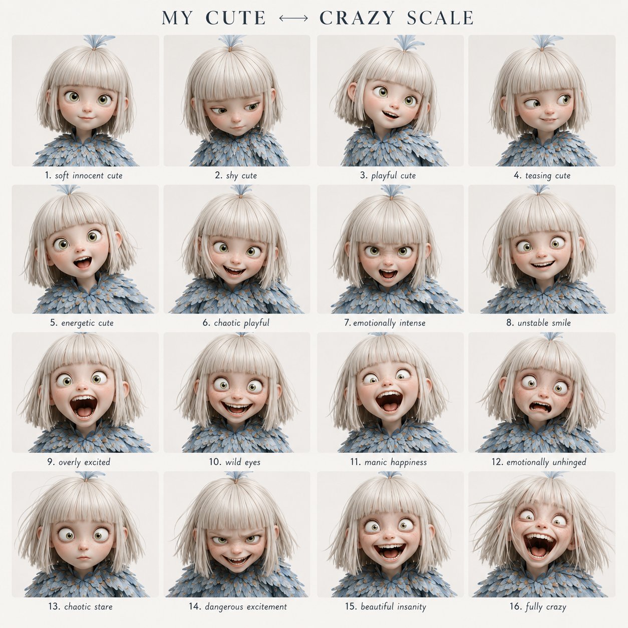 Cute Crazy Emotion Scale Grid