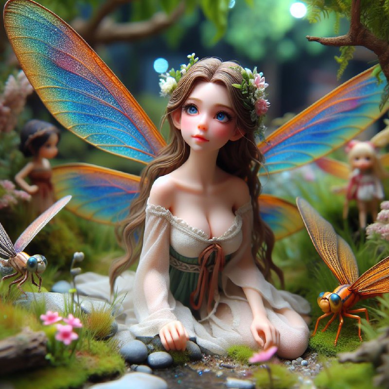 Tiny Fairy Princess With Dragonfly Wings Diorama