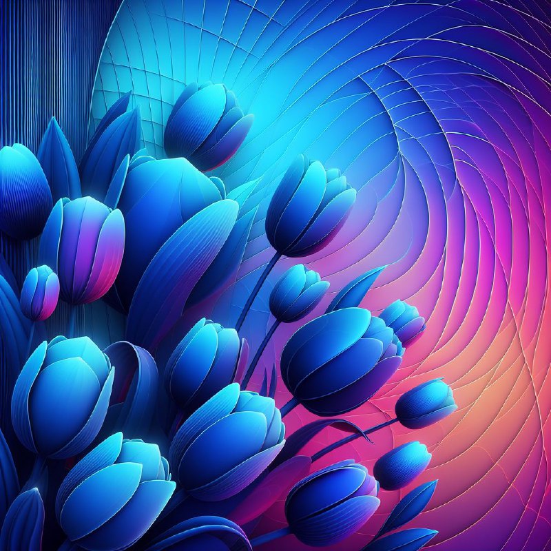 Convex 3D Blue Gradient Design on Neon Tulip Background