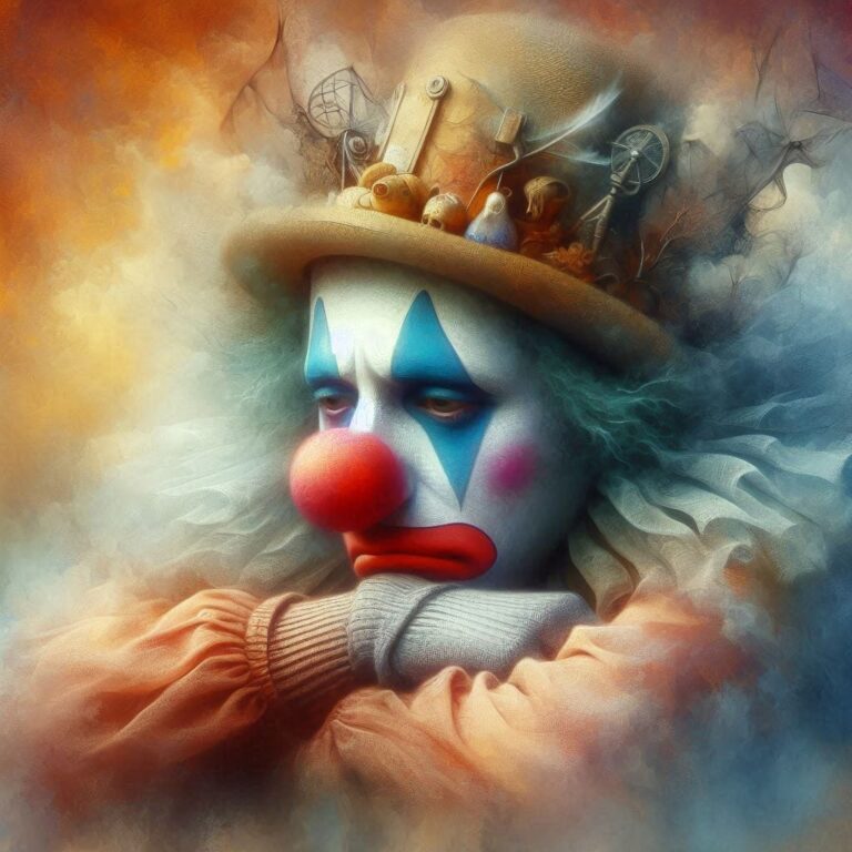 Melancholy Clown in Dreamy Surrealism
