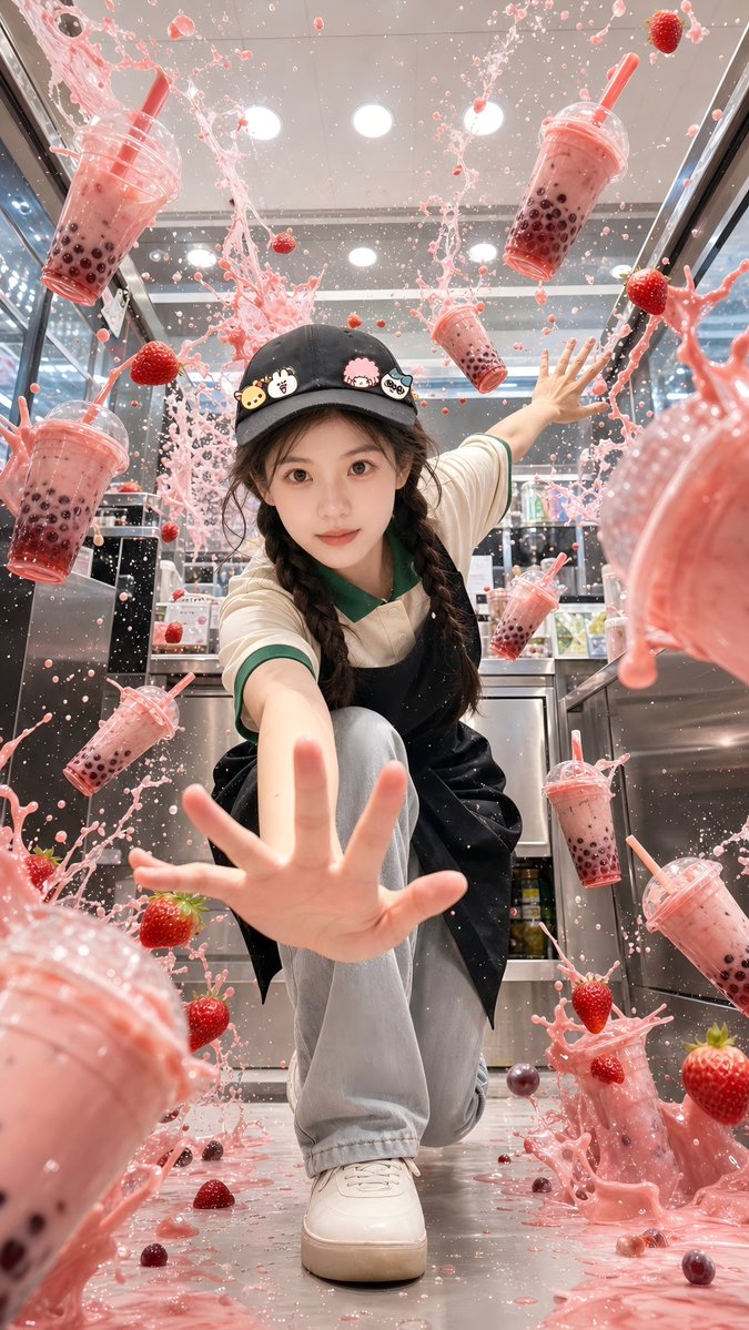 Bubble Tea Splash Action Portrait