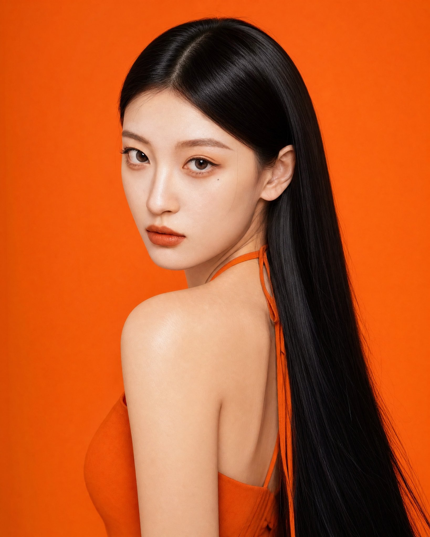 Porcelain Beauty in Orange Glow