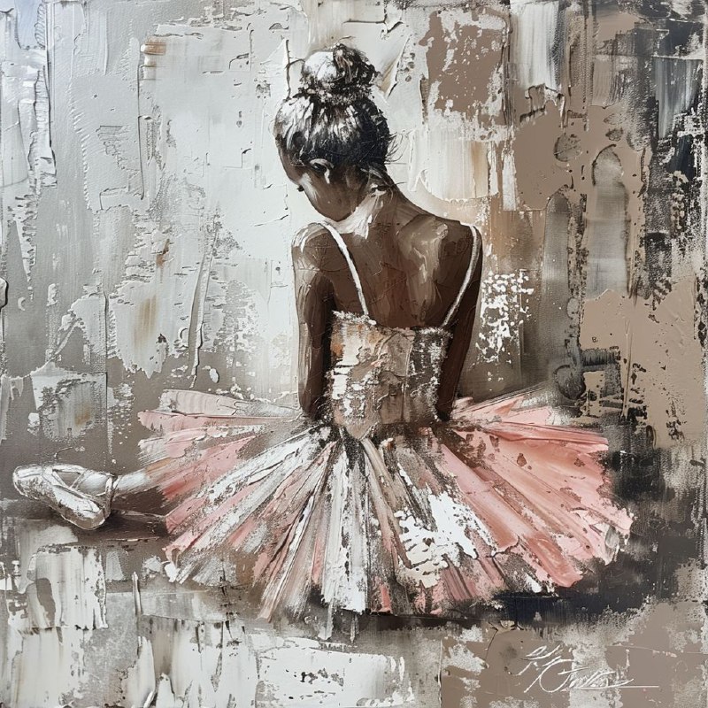 Nostalgic Sepia Painting of Young Ballerina in Pink