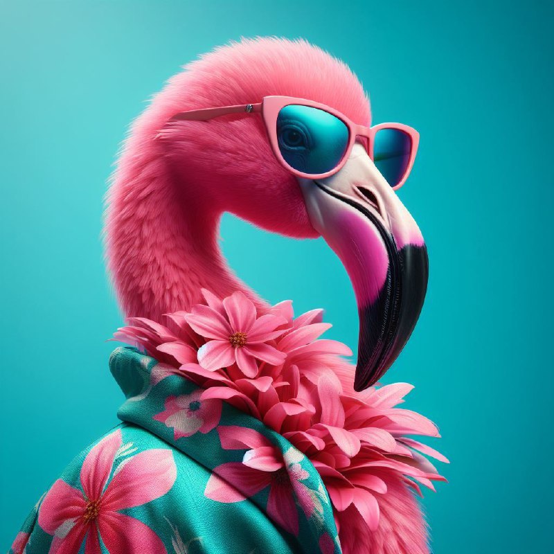Flamingo Portrait in Summer Outfit and Sunglasses