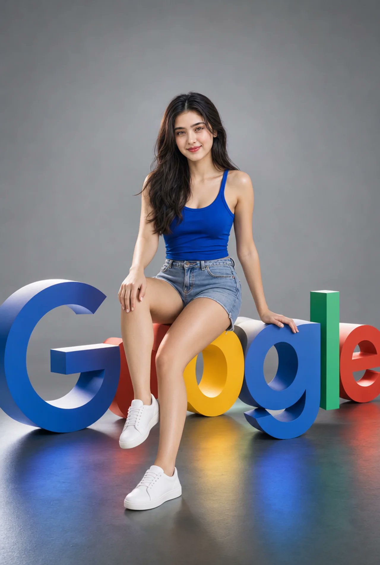 AI Creator Leaning on Giant Messenger Icon