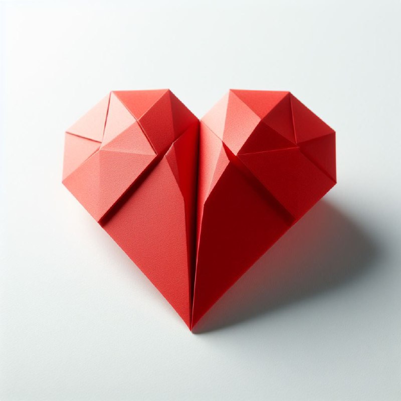 Red Paper Origami Heart on White Background