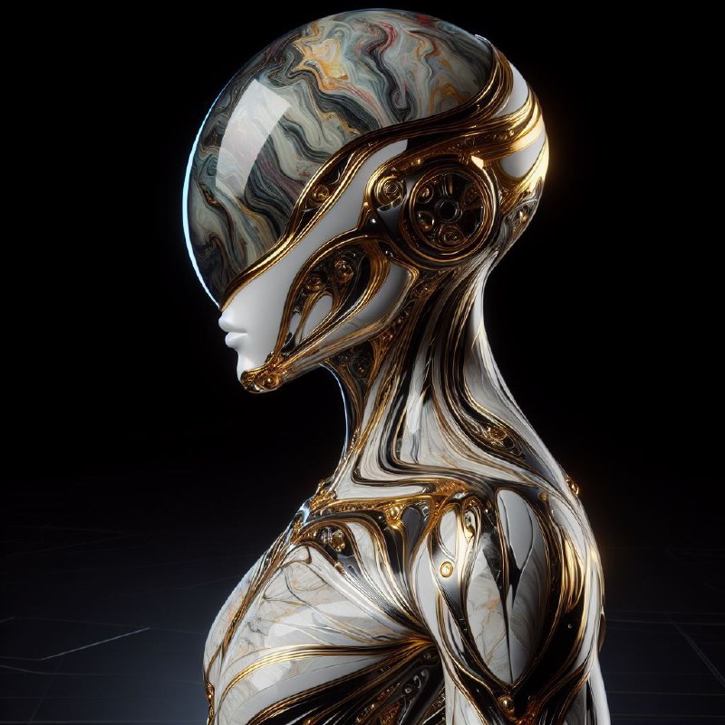 Hyperreal Cyborg in High Fashion Abstract Glass Helmet