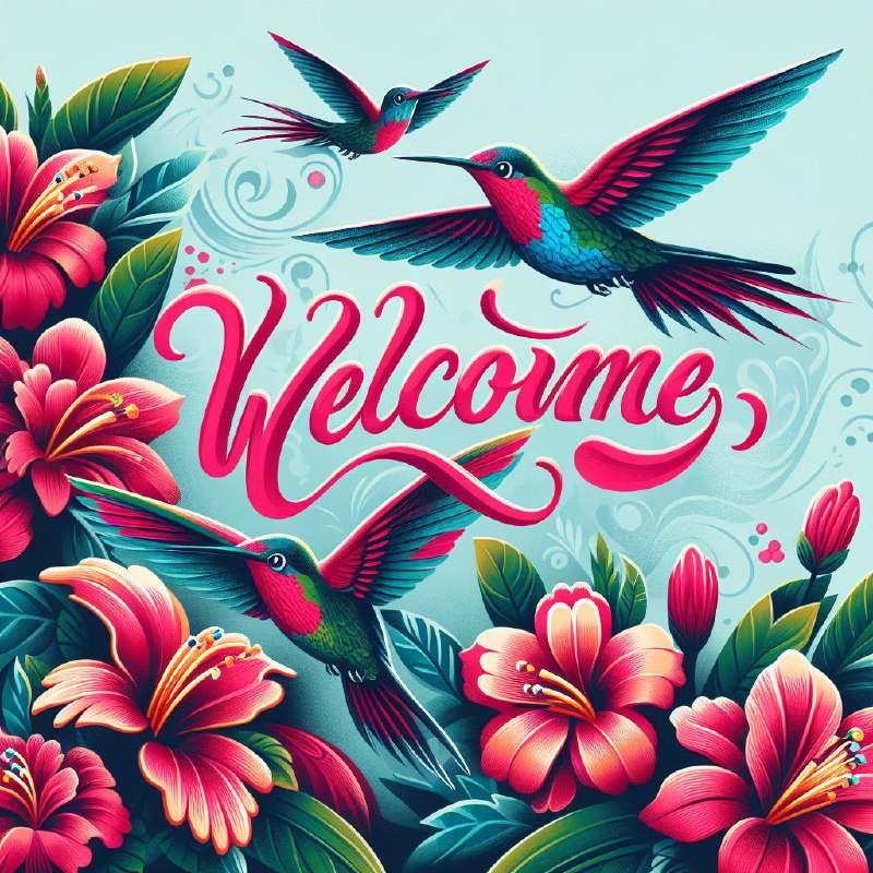 Three Hummingbirds Among Red and Pink Flowers Illustration