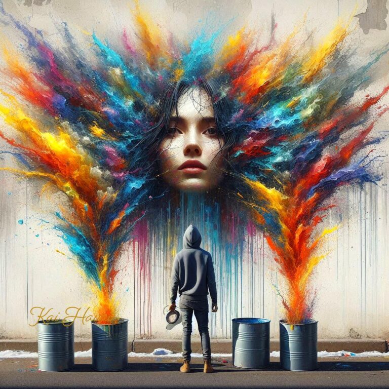 Street Artist Creates Vibrant Portrait
