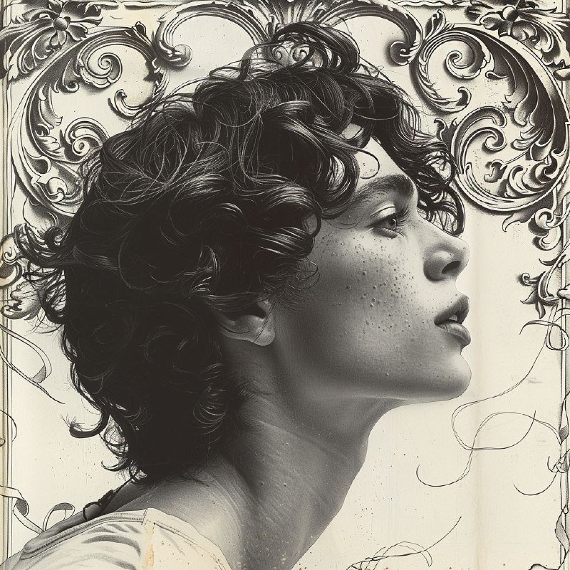 Ornate Beardsley-Style Drawing With Intricate Border