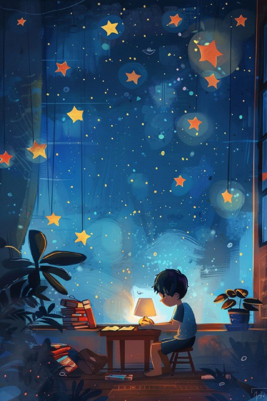 Indian Boy Studying by Lamplight Children's Book Art
