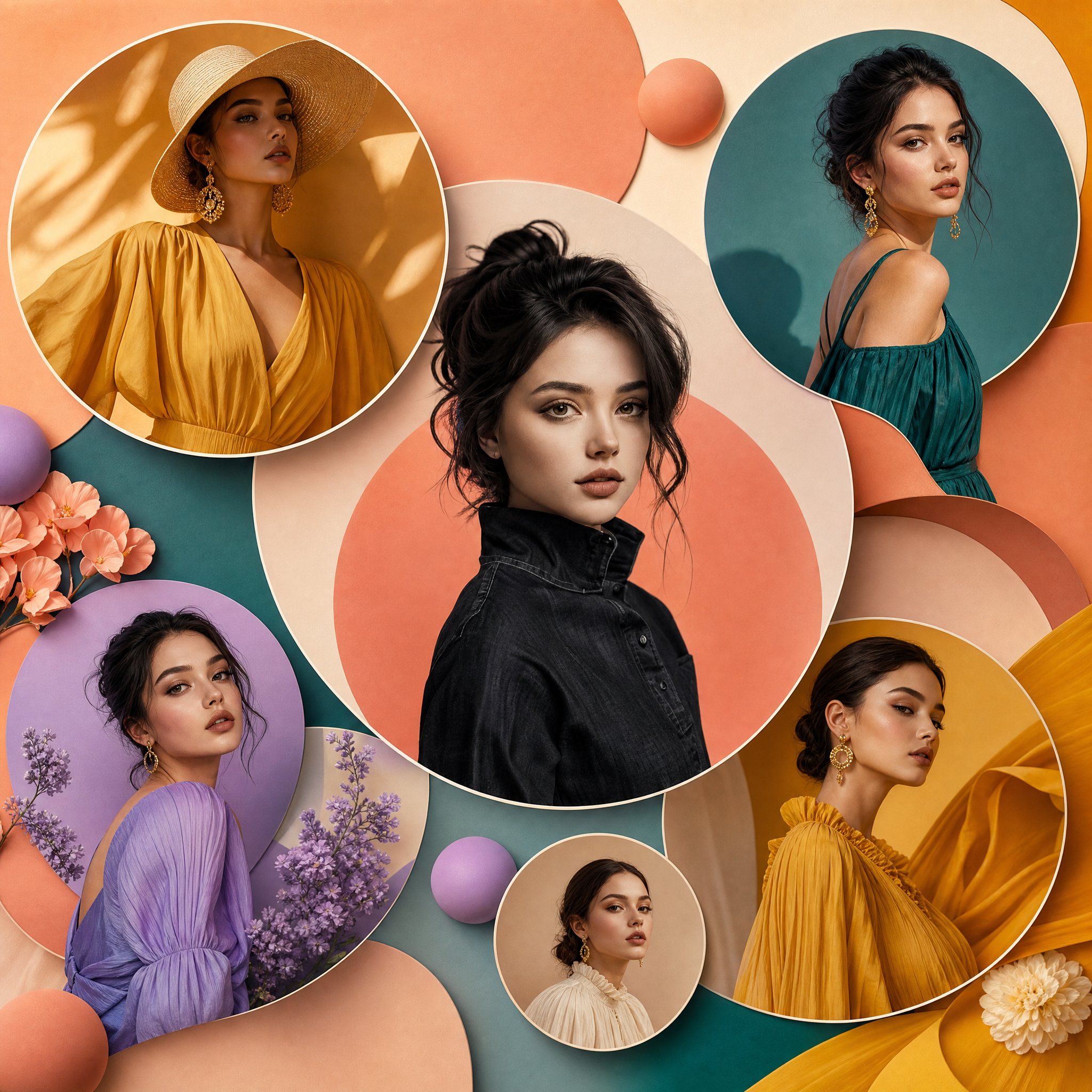 Fashion Magazine Circular Portrait Collage