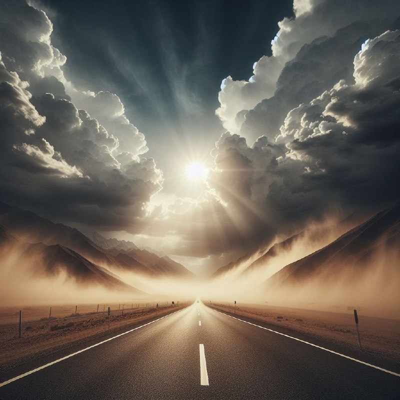 Ultra-Wide Photograph of Desert Road in Sandstorm