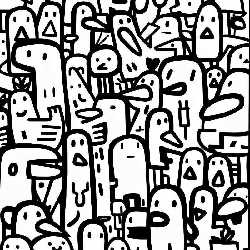 Wetland Birds Black and White Doodle Line Art Pattern