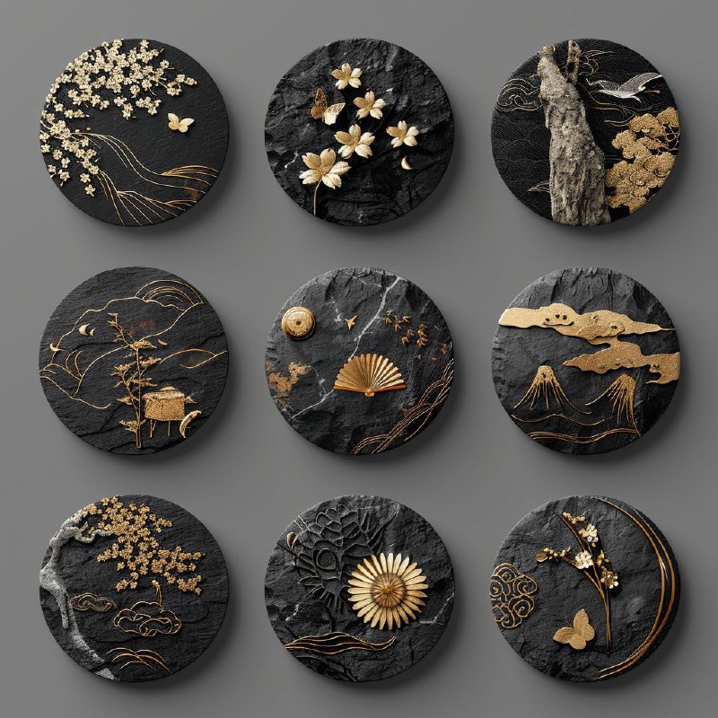 Japanese Stone Instagram Highlight Icons in Black and Gold