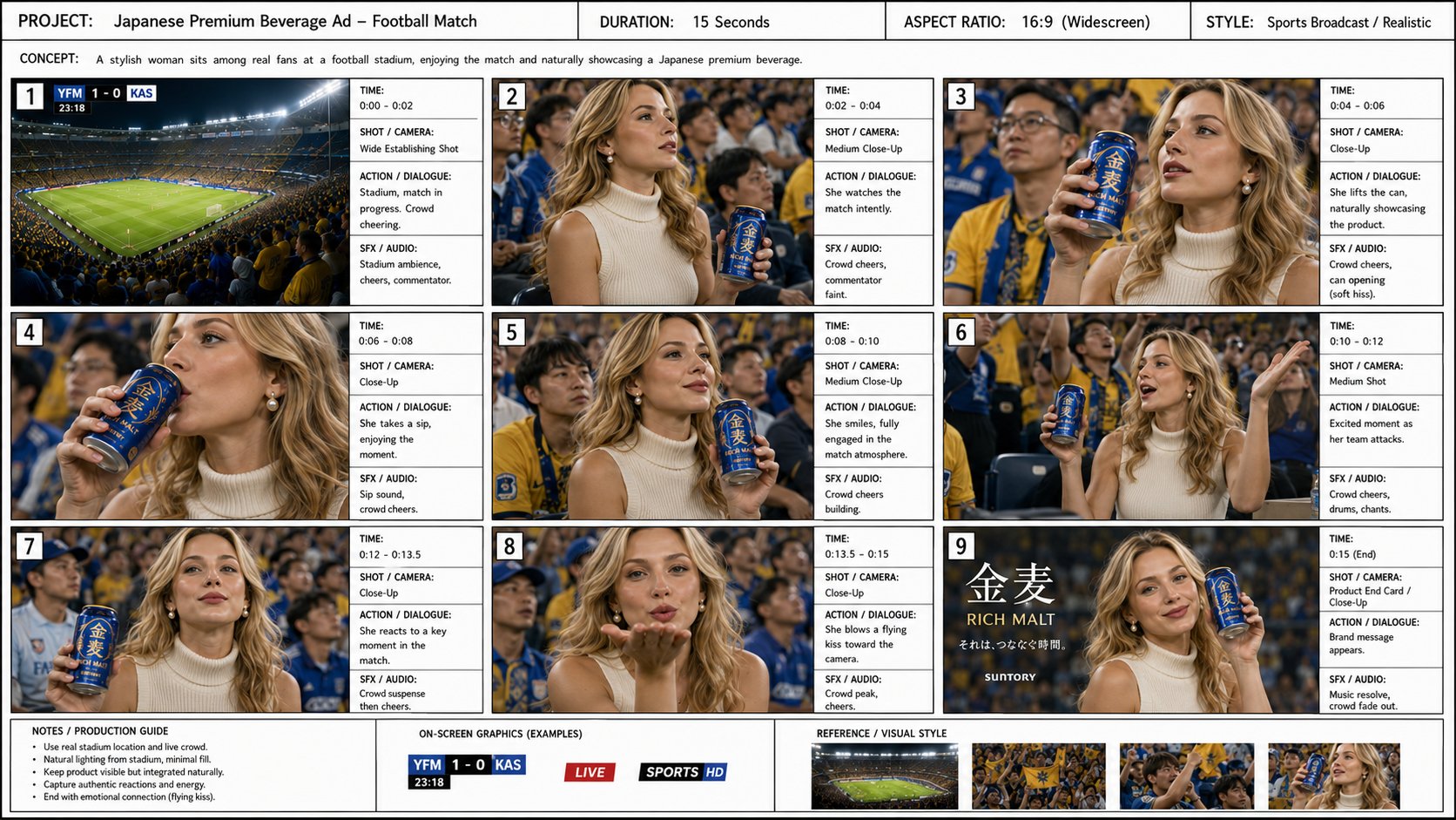 Cinematic Stadium Drink Ad Storyboard
