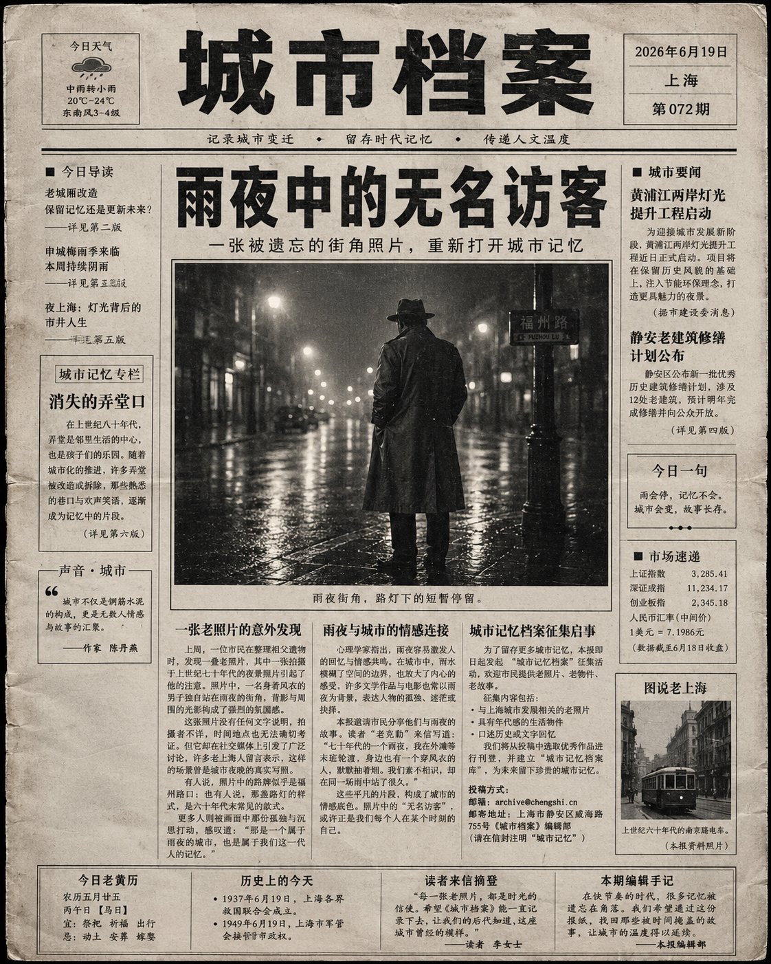 Vintage Chinese Newspaper Front Page