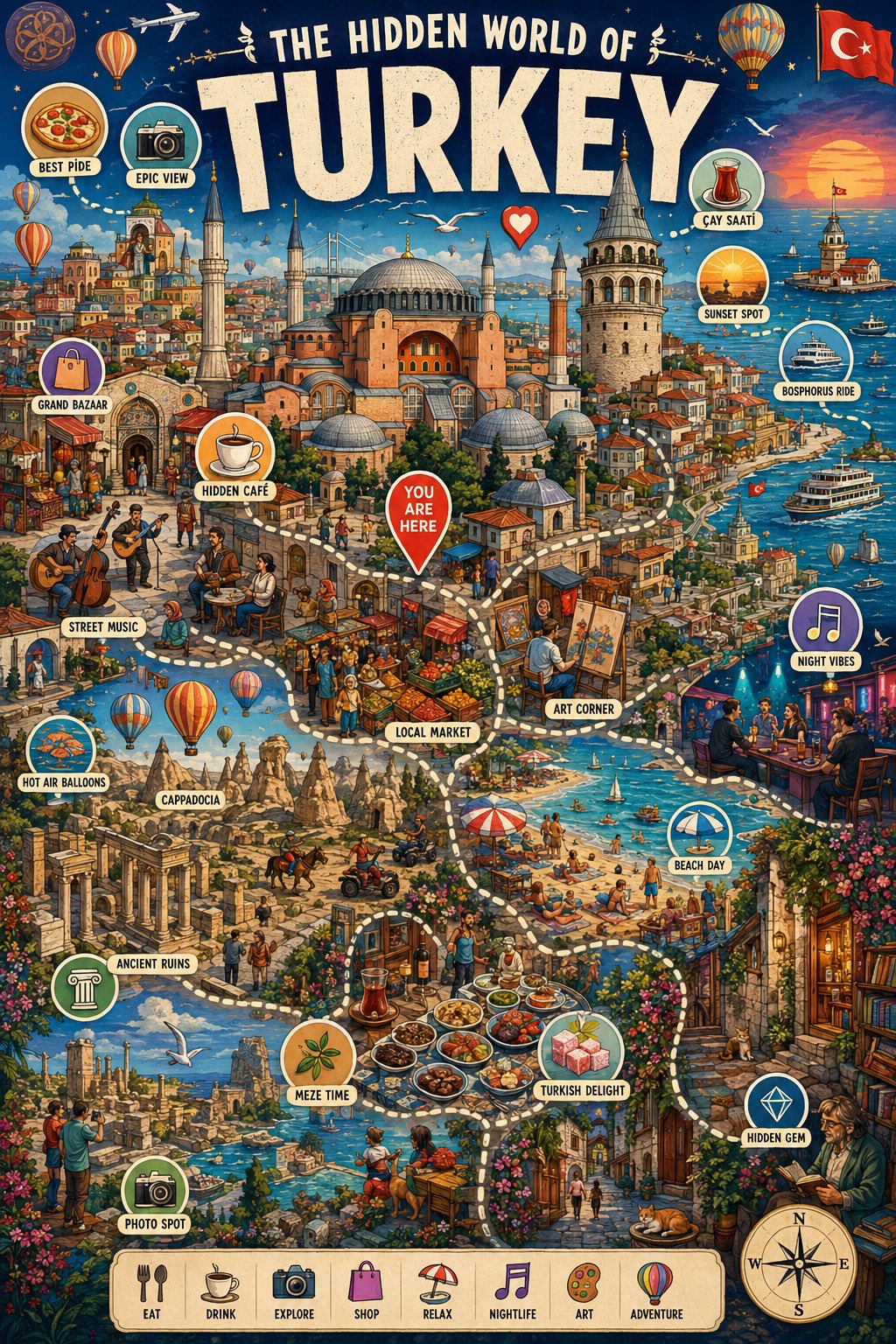 Hand-Drawn City Discovery Map