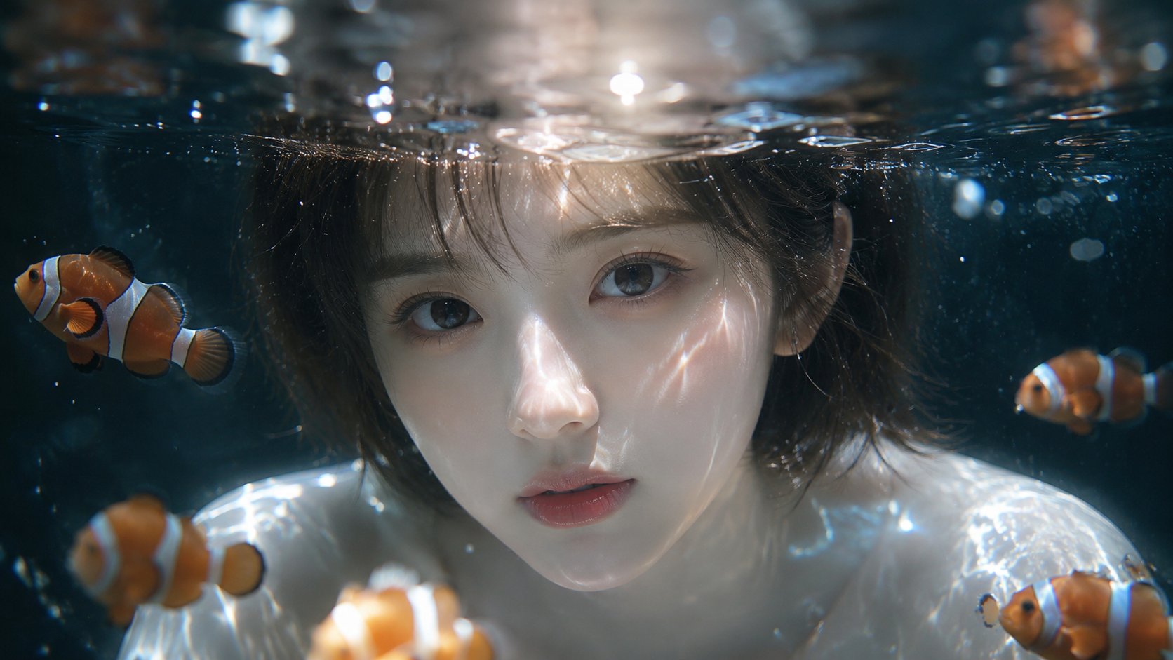 Goldfish Girl Through Water Glass