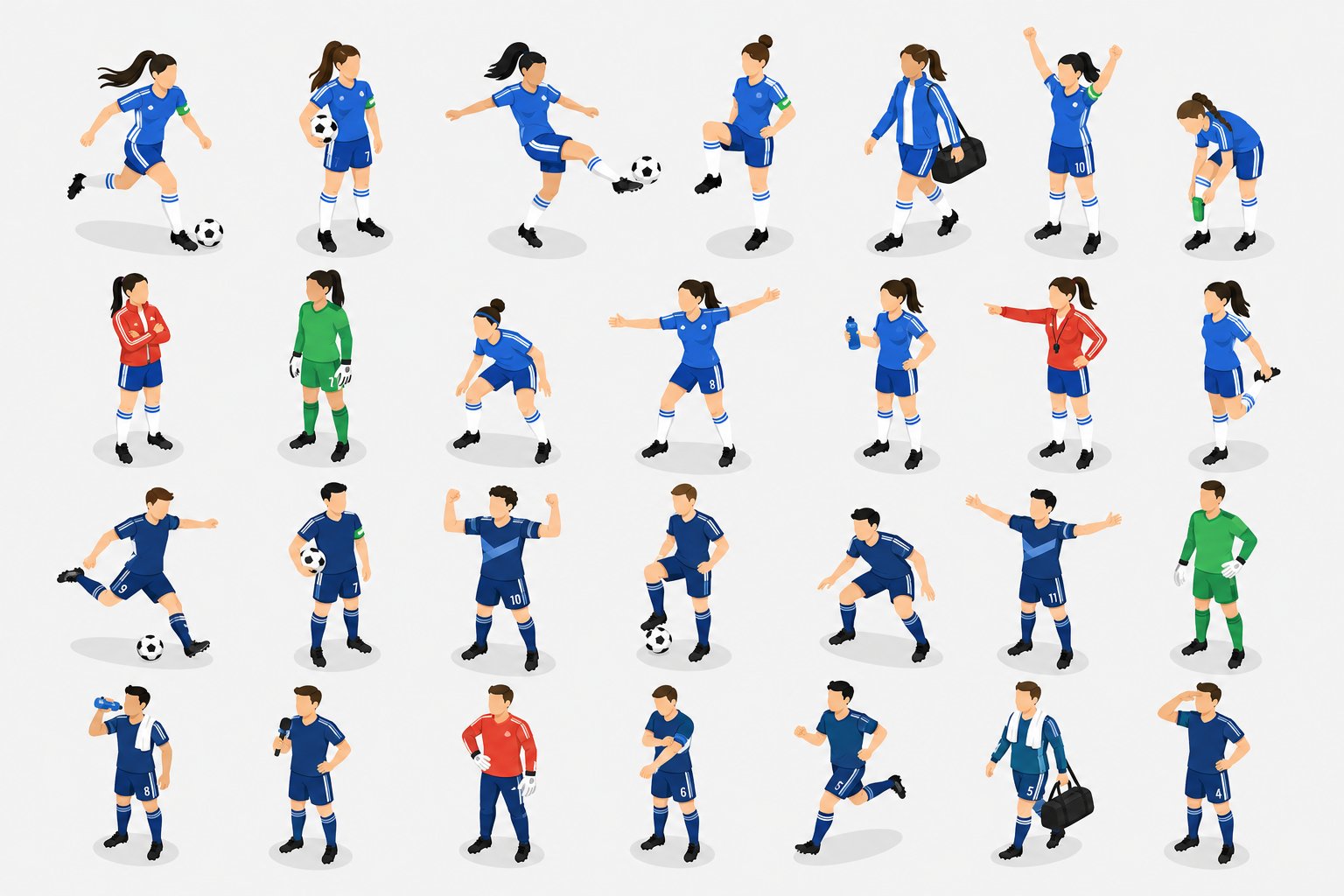 Isometric Football Player Poses Set