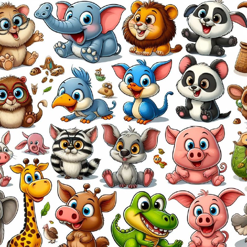 Silly Cartoon Animals Collage for Children's Fun
