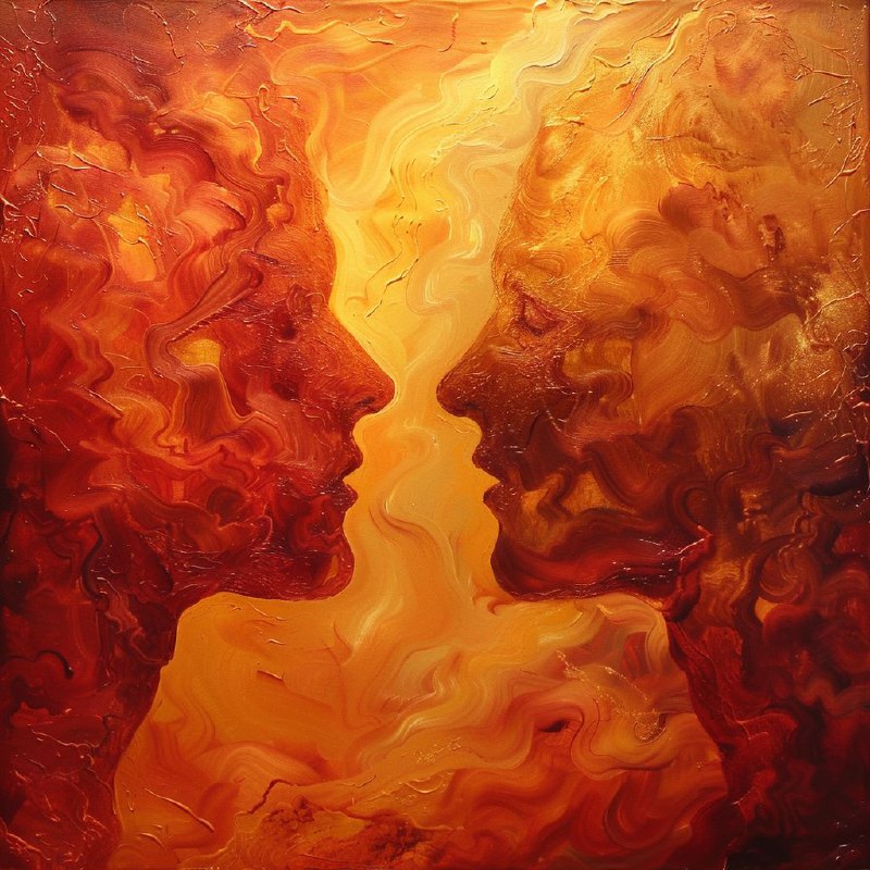 Mystical Soulmate Flames in Deep Red and Rich Gold