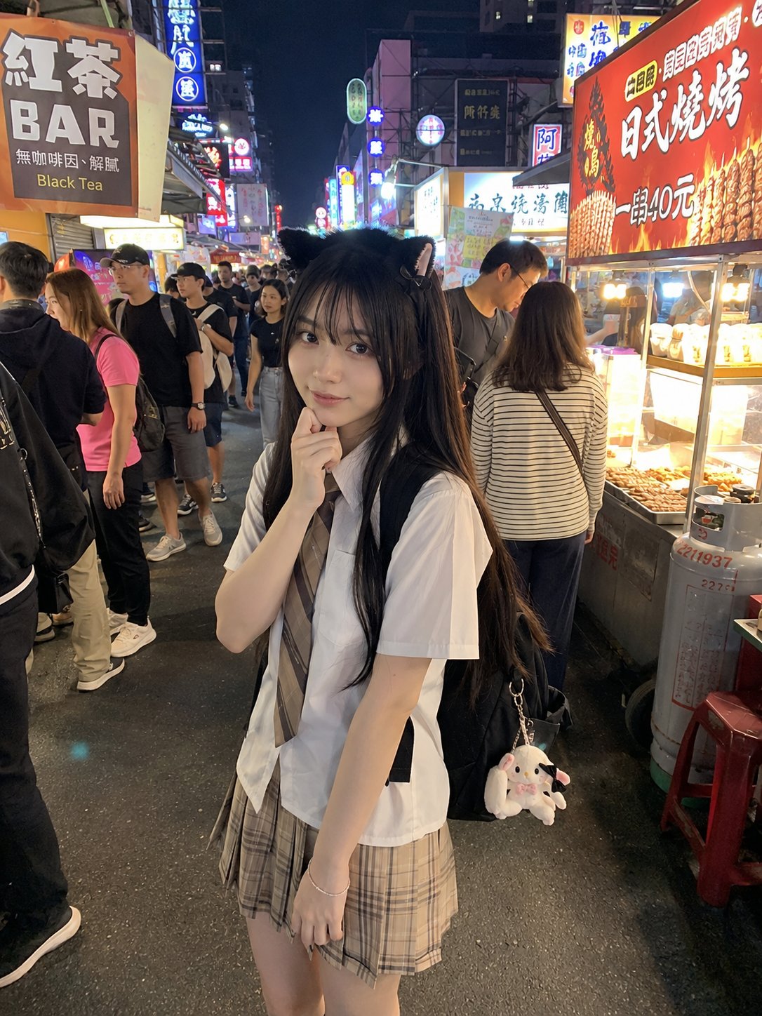 Cat Ear Girl at Night Market