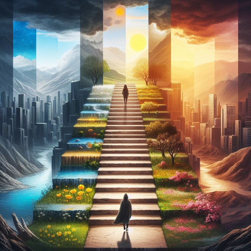 Four-Panel Journey From Pessimism to Optimism With Steps