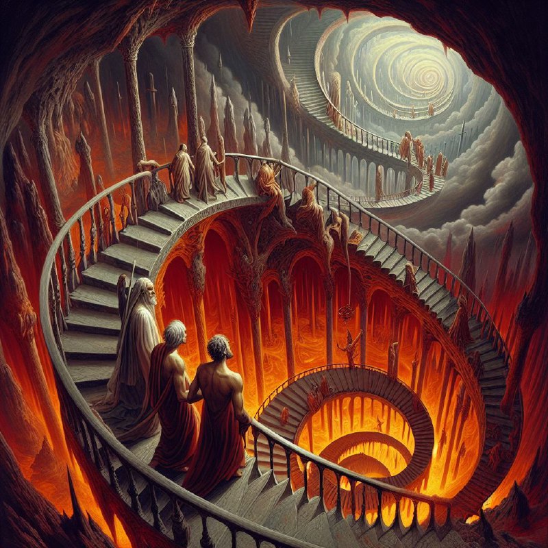 Dante and Virgil Climbing From Hell in Beksinski Style