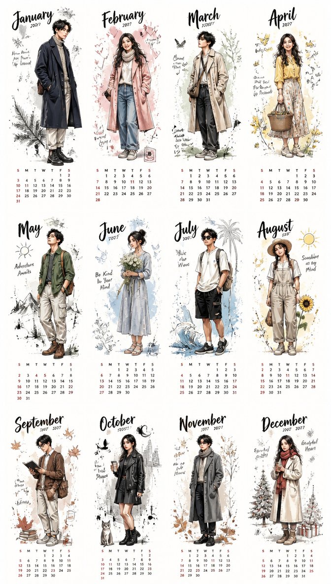Korean Style 2027 Illustrated Calendar