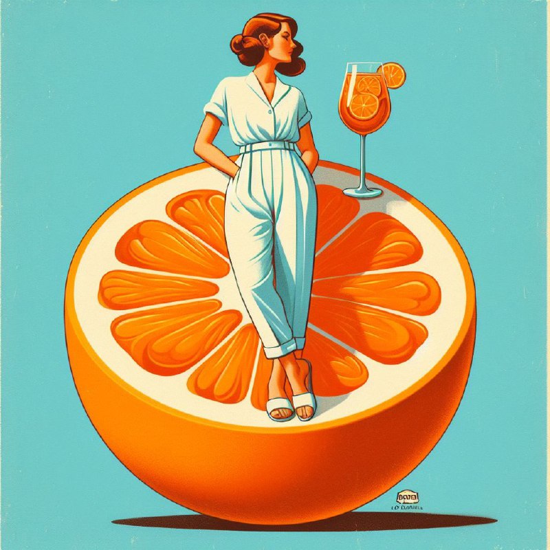 Art Deco Poster of Woman With Aperol Spritz on Orange