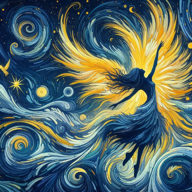 Fantastic Girl Dancing With Phoenix Abstract Flat Art