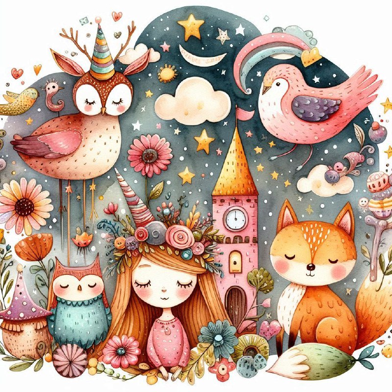 Whimsical Sweet and Adorable Watercolour Illustration