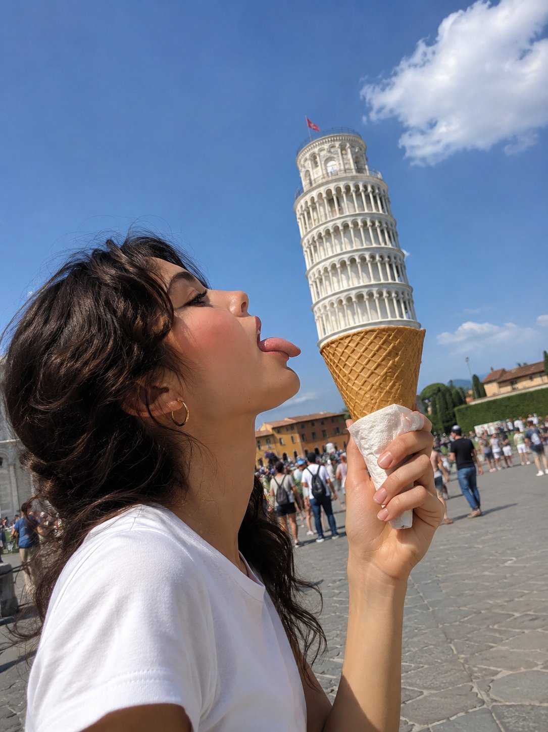 Girl Licks Leaning Tower Illusion