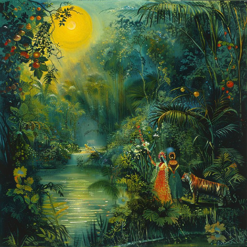 Forest Goddesses and Tigers Surreal Max Ernst Painting