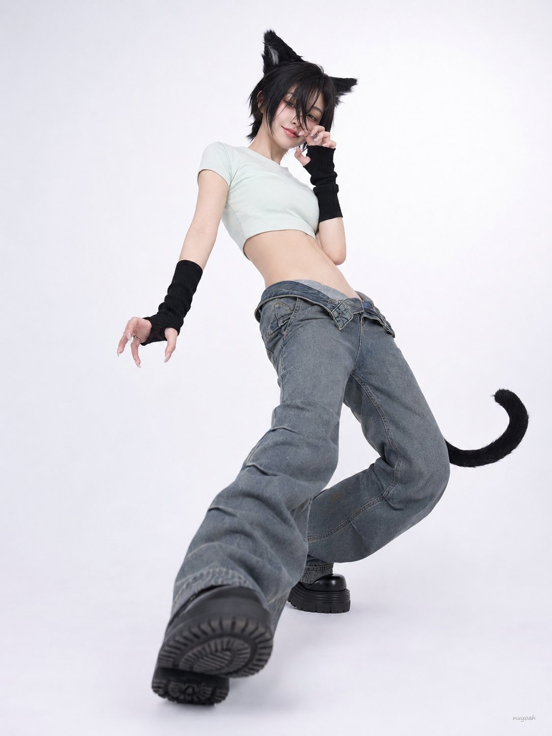 Playful Cat Paw Pose Girl