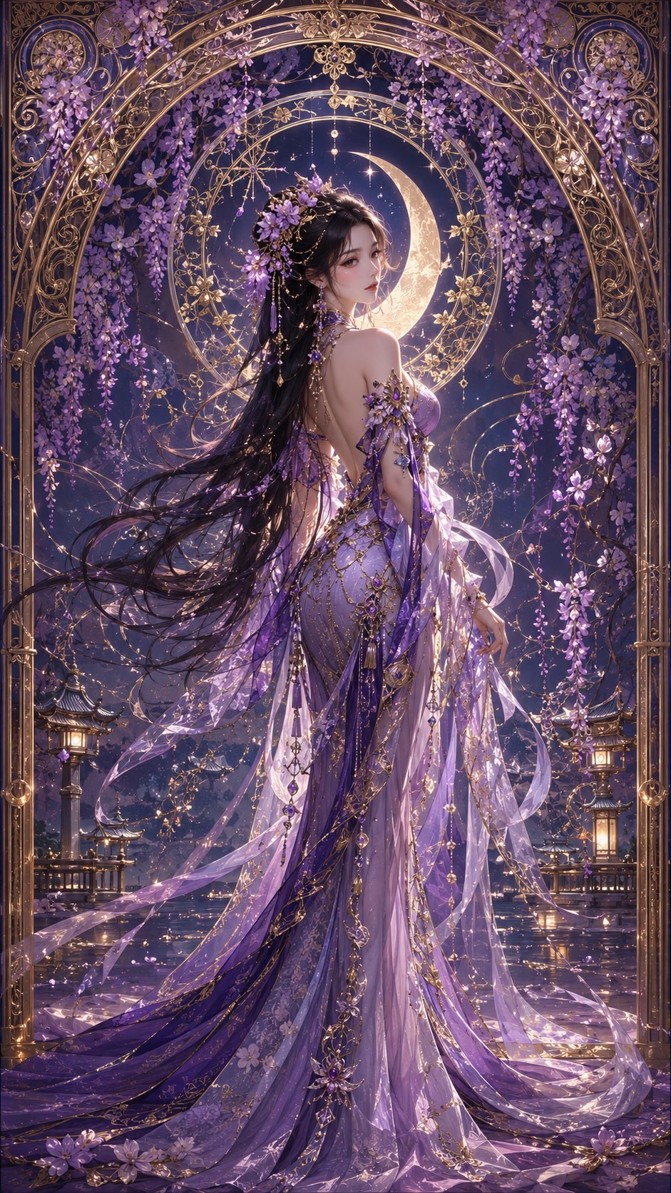 Wisteria Moonlight Art Nouveau Portrait