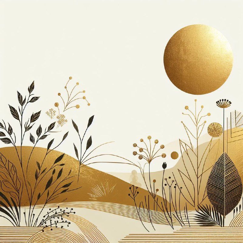 Golden Boho Abstract Landscape With Gold Leaf Accents