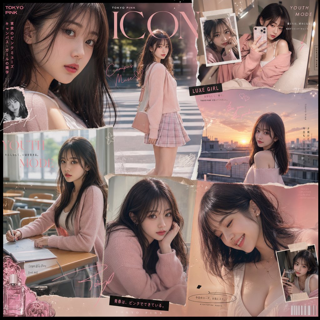 Tokyo Pink Luxe Fashion Collage