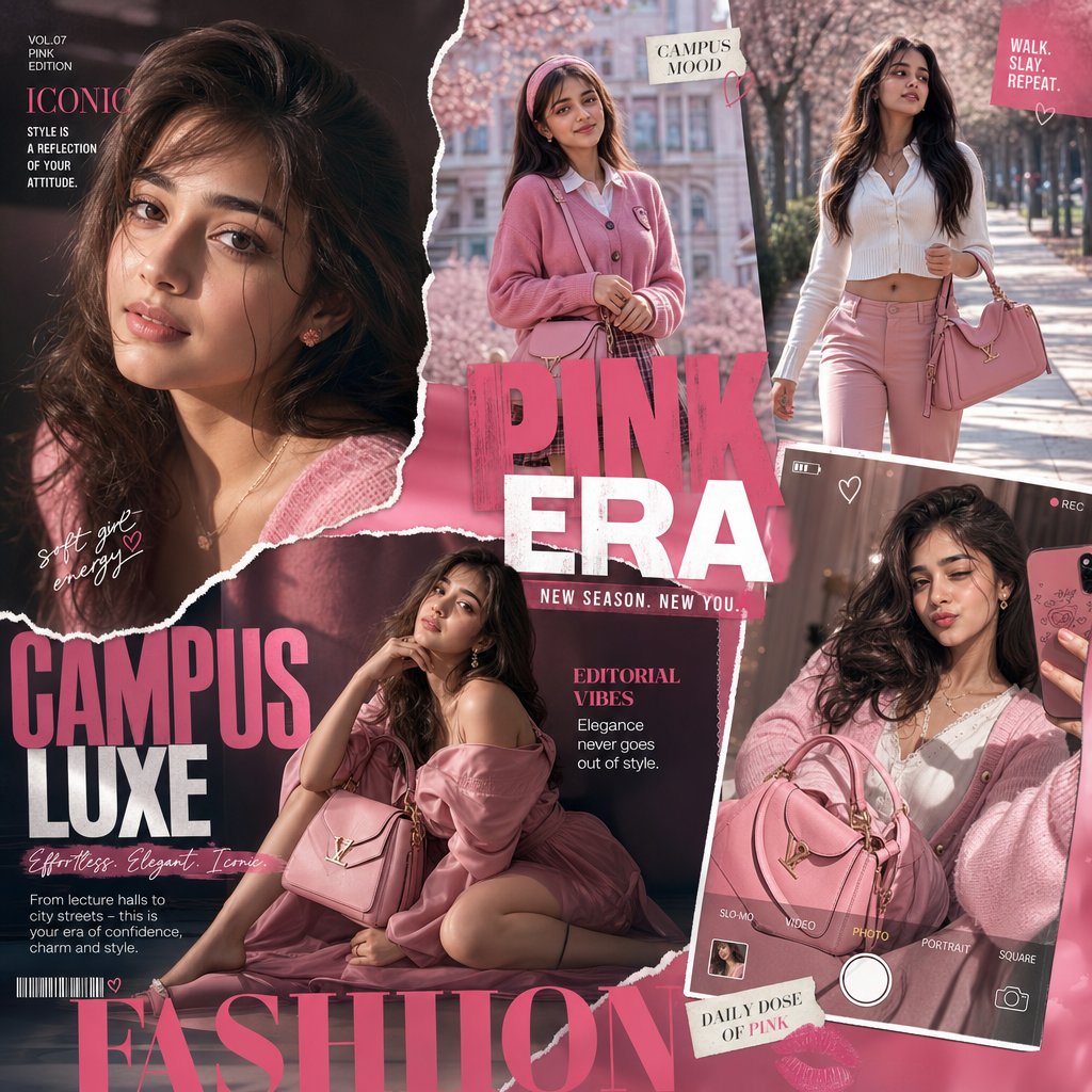 Pink Campus Luxe Fashion Collage