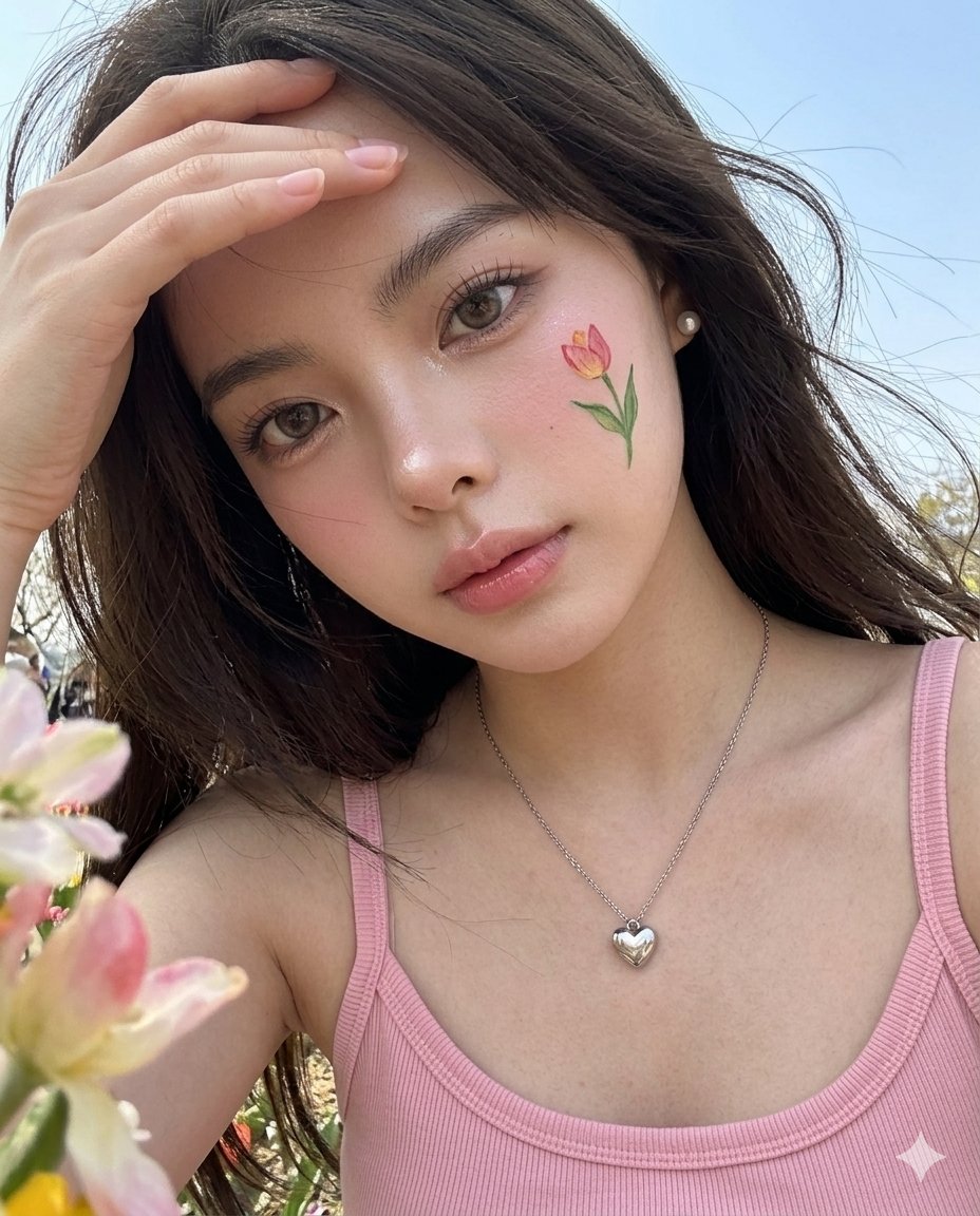 Spring Flower Festival Selfie with Tulip Face Art