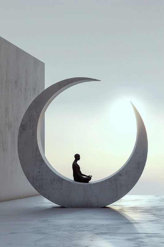 Zen 3D Render of Man Meditating on Crescent Moon